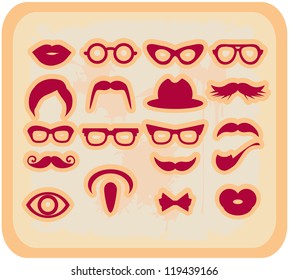 Vector grunge Mustaches and other Accessories Vector Set silhouettes red design elements