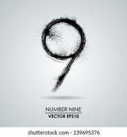 Vector grunge number - nine