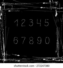 Vector grunge numerals on a black background with grunge frame. Eps 10.