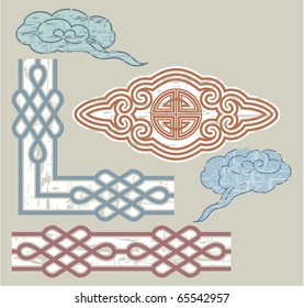 Vector Grunge Oriental Seamless Border and Ornament