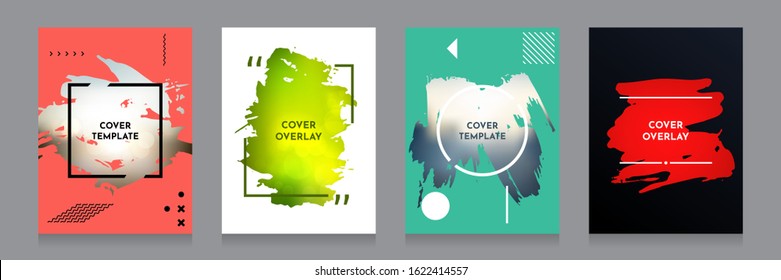 Vector grunge overlay. Backgrounds set. Abstract frame with Memphis pattern elements. Ink brush strokes mess. Design for flyer, banner, poster, invitation, gift card, voucher, coupon, book covers.