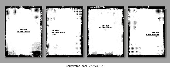 Vector grunge overlay. Grunge borders set. Ink brush strokes mess. Design for poster, invitation, gift card, coupon, book cover. Banner halftone overlay. 70s, 80s retro vintage background collection