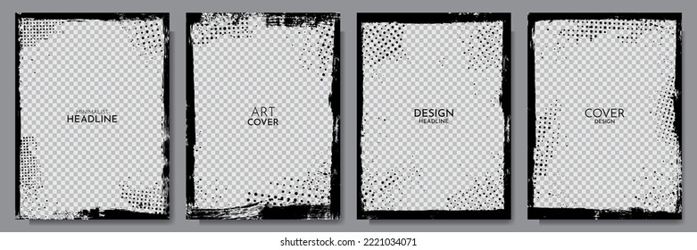 Vector grunge overlay. Hand drawn abstract frame set. Ink brush strokes mess. Design for poster, invitation, gift card, coupon, book cover. Banner halftone overlay. Retro vintage background collection