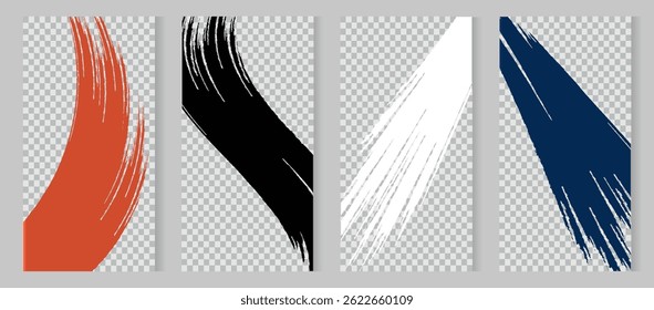 Sobreposição grunge vetorial. Conjunto de quadros abstratos desenhados à mão. Pincelada de tinta pincelada bagunça. Design para folheto, cartaz, convite, cartão de presente, cupom, capa de livro. Sobreposição de banner