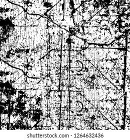 Vector grunge overlay texture. Black and white background. Abstract monochrome image includes a faded effect in dark tones