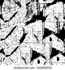 Vector grunge overlay texture. Black and white background. Abstract monochrome image includes a faded effect in dark tones