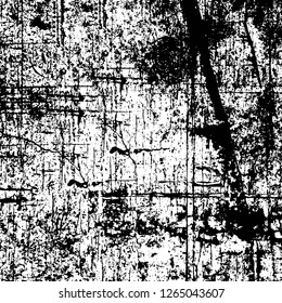 Vector grunge overlay texture. Black and white background. Abstract monochrome image includes a faded effect in dark tones