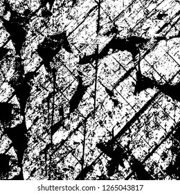 Vector grunge overlay texture. Black and white background. Abstract monochrome image includes a faded effect in dark tones