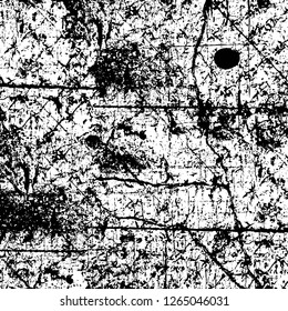 Vector grunge overlay texture. Black and white background. Abstract monochrome image includes a faded effect in dark tones