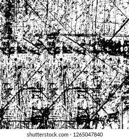 Vector grunge overlay texture. Black and white background. Abstract monochrome image includes a faded effect in dark tones