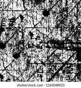 Vector grunge overlay texture. Black and white background. Abstract monochrome image includes a faded effect in dark tones