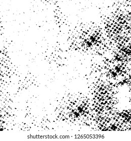 Vector grunge overlay texture. Black and white background. Abstract monochrome image includes a faded effect in dark tones