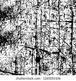 Vector grunge overlay texture. Black and white background. Abstract monochrome image includes a faded effect in dark tones