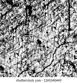 Vector grunge overlay texture. Black and white background. Abstract monochrome image includes a faded effect in dark tones