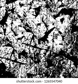 Vector grunge overlay texture. Black and white background. Abstract monochrome image includes a faded effect in dark tones