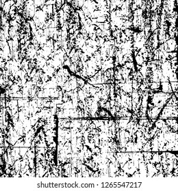 Vector grunge overlay texture. Black and white background. Abstract monochrome image includes a faded effect in dark tones