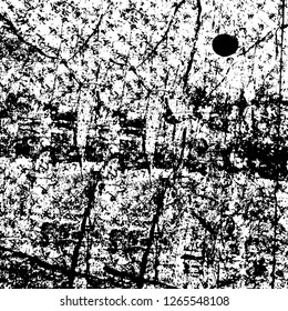Vector grunge overlay texture. Black and white background. Abstract monochrome image includes a faded effect in dark tones