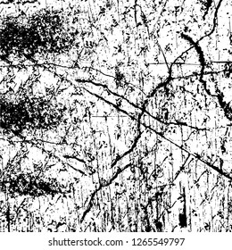 Vector grunge overlay texture. Black and white background. Abstract monochrome image includes a faded effect in dark tones