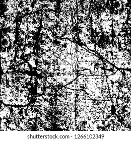 Vector grunge overlay texture. Black and white background. Abstract monochrome image includes a faded effect in dark tones