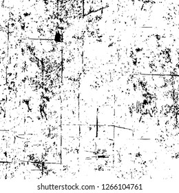 Vector grunge overlay texture. Black and white background. Abstract monochrome image includes a faded effect in dark tones