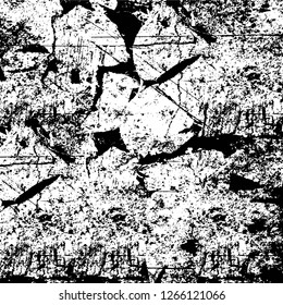 Vector grunge overlay texture. Black and white background. Abstract monochrome image includes a faded effect in dark tones