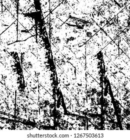 Vector grunge overlay texture. Black and white background. Abstract monochrome image includes a faded effect in dark tones
