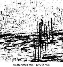 Vector grunge overlay texture. Black and white background. Abstract monochrome image includes a faded effect in dark tones