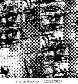 Vector grunge overlay texture. Black and white background. Abstract monochrome image includes a faded effect in dark tones