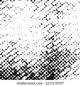 Vector grunge overlay texture. Black and white background. Abstract monochrome image includes a faded effect in dark tones