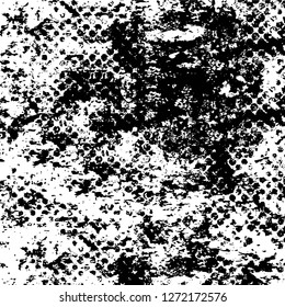 Vector grunge overlay texture. Black and white background. Abstract monochrome image includes a faded effect in dark tones