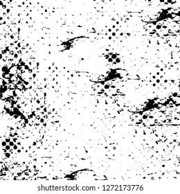 Vector grunge overlay texture. Black and white background. Abstract monochrome image includes a faded effect in dark tones