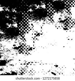 Vector grunge overlay texture. Black and white background. Abstract monochrome image includes a faded effect in dark tones