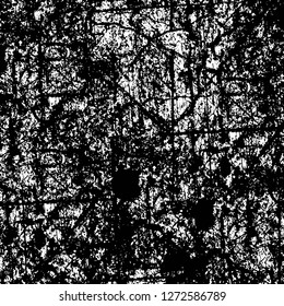 Vector grunge overlay texture. Black and white background. Abstract monochrome image includes a faded effect in dark tones