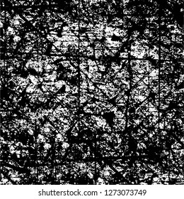 Vector grunge overlay texture. Black and white background. Abstract monochrome image includes a faded effect in dark tones