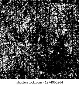 Vector grunge overlay texture. Black and white background. Abstract monochrome image includes a faded effect in dark tones