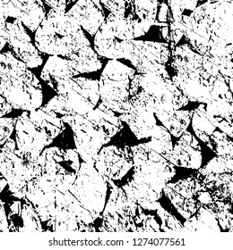 Vector grunge overlay texture. Black and white background. Abstract monochrome image includes a faded effect in dark tones