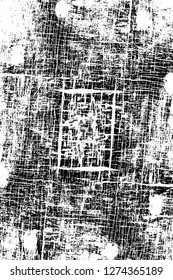 Vector grunge overlay texture. Black and white background. Abstract monochrome image includes a faded effect in dark tones