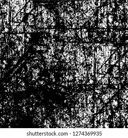 Vector grunge overlay texture. Black and white background. Abstract monochrome image includes a faded effect in dark tones