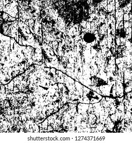 Vector grunge overlay texture. Black and white background. Abstract monochrome image includes a faded effect in dark tones