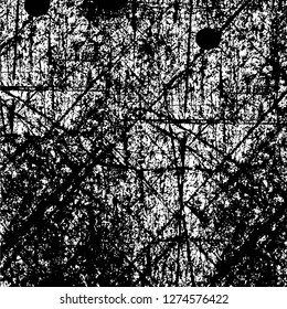 Vector grunge overlay texture. Black and white background. Abstract monochrome image includes a faded effect in dark tones
