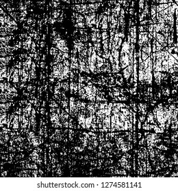 Vector grunge overlay texture. Black and white background. Abstract monochrome image includes a faded effect in dark tones