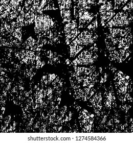 Vector grunge overlay texture. Black and white background. Abstract monochrome image includes a faded effect in dark tones