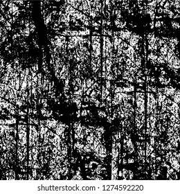 Vector grunge overlay texture. Black and white background. Abstract monochrome image includes a faded effect in dark tones