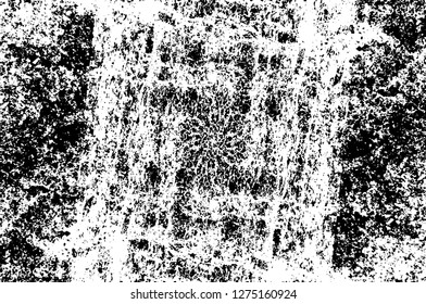 Vector grunge overlay texture. Black and white background. Abstract monochrome image includes a faded effect in dark tones