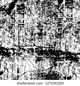 Vector grunge overlay texture. Black and white background. Abstract monochrome image includes a faded effect in dark tones
