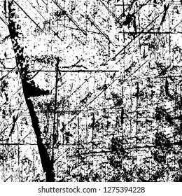 Vector grunge overlay texture. Black and white background. Abstract monochrome image includes a faded effect in dark tones