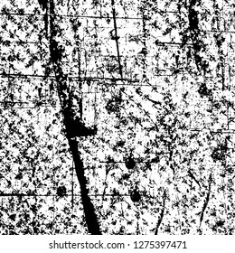 Vector grunge overlay texture. Black and white background. Abstract monochrome image includes a faded effect in dark tones