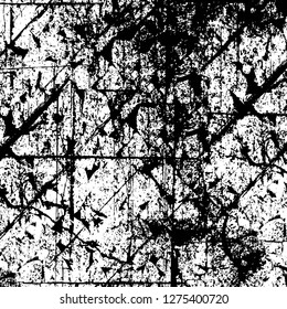 Vector grunge overlay texture. Black and white background. Abstract monochrome image includes a faded effect in dark tones