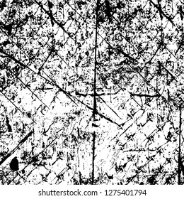 Vector grunge overlay texture. Black and white background. Abstract monochrome image includes a faded effect in dark tones