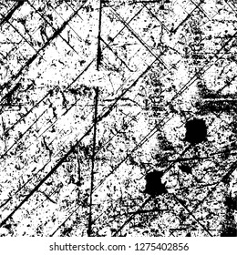 Vector grunge overlay texture. Black and white background. Abstract monochrome image includes a faded effect in dark tones